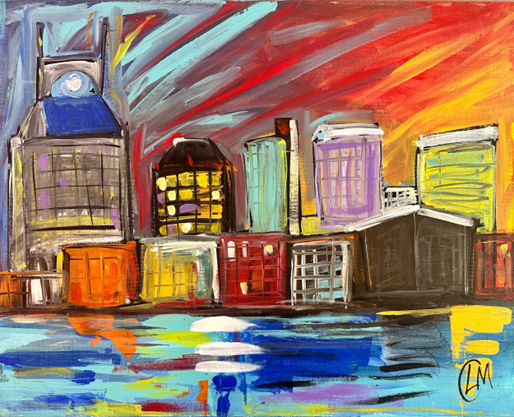 Nashville sunset painting on canvas by Lisa M. Gardiner